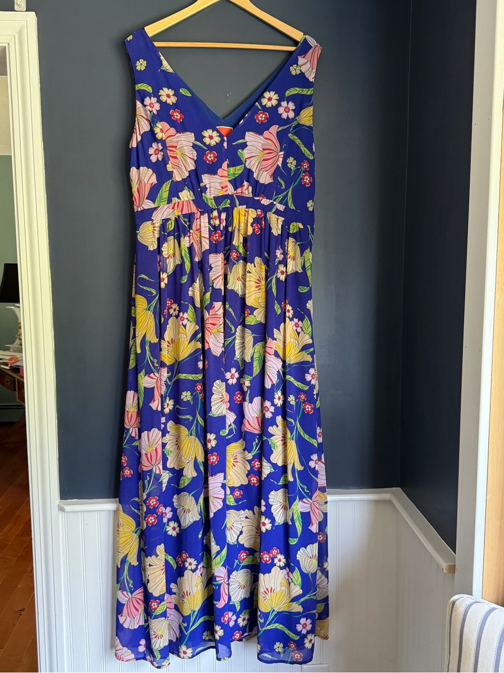 ModCloth Royal Blue Floral Maxi Dress with Pink and Yellow Blooms